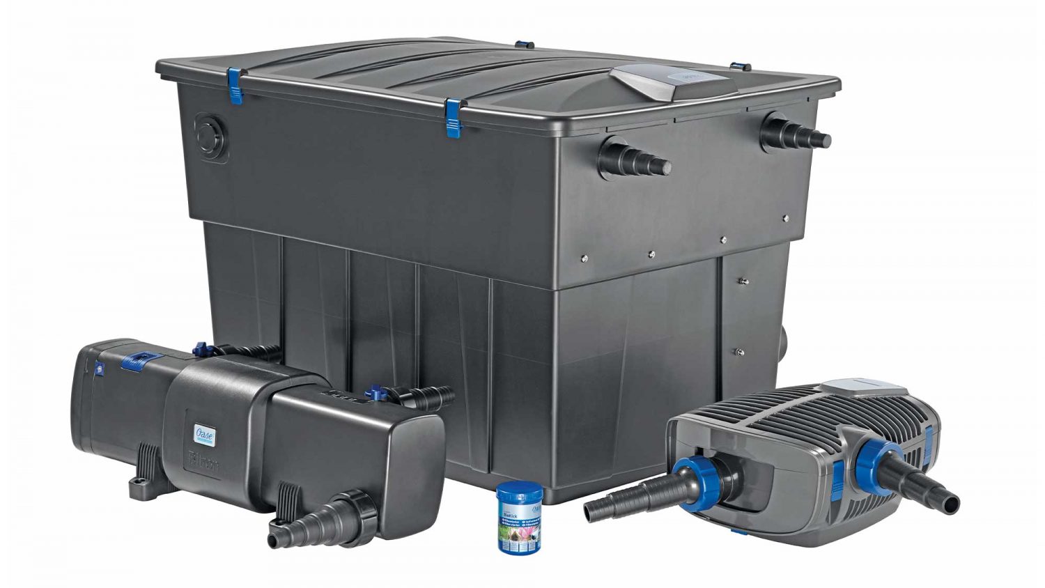 The Oase BioTec ScreenMatic Set 60000 OC includes an AquaMax Eco Premium 17000, Bitron C 55W UVC and Biokick for rapid filter maturation.