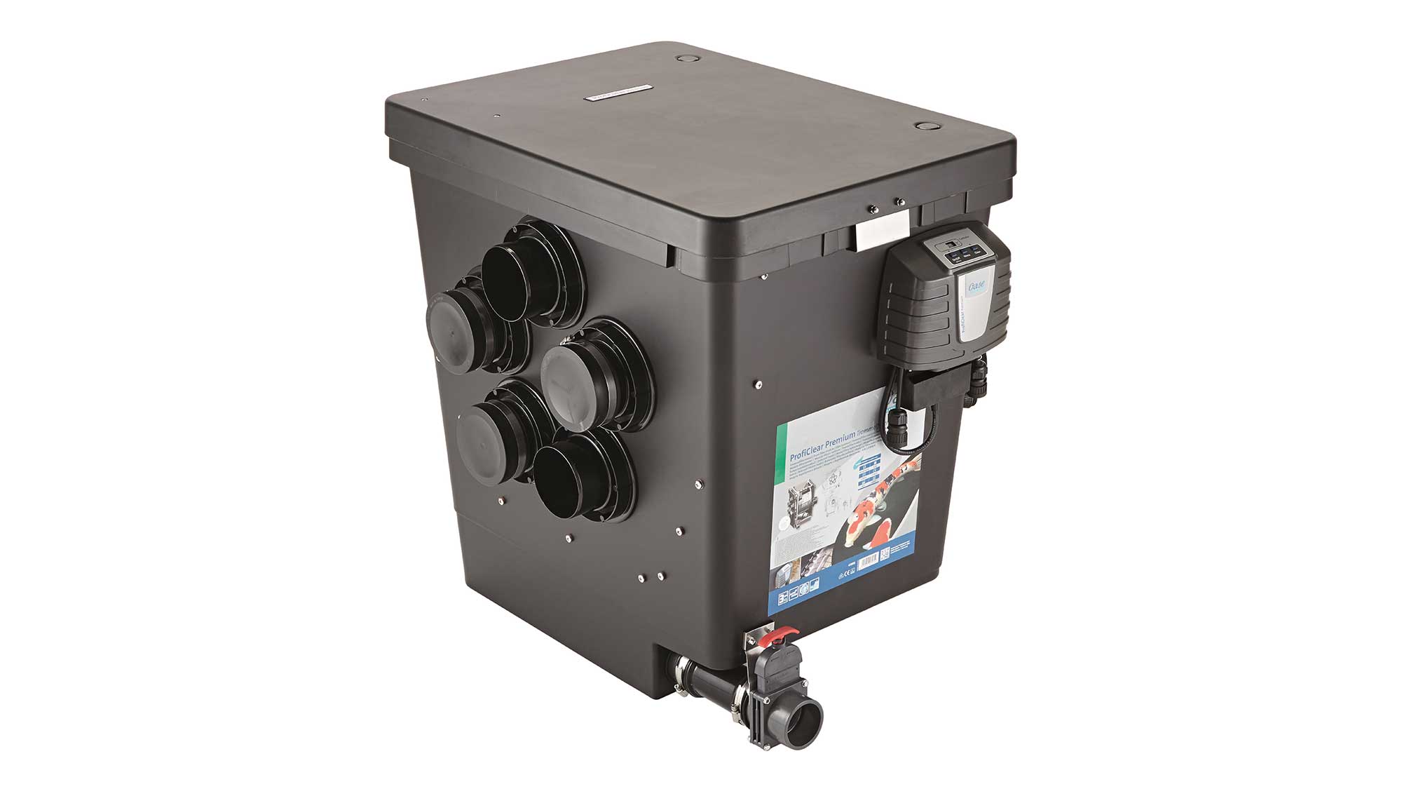 The Oase ProfiClear Premium DF-L Gravity-Fed OC drum filter is ideal for natural ponds to 200m³, goldfish ponds to 100m³, and koi ponds to 45m³.