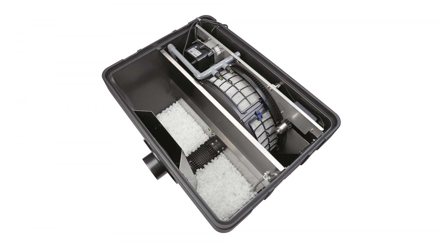 The Oase Proficlear Premium Compact-M Pump-Fed Drum Filter is ideal for natural or swim ponds to 80m³, goldfish ponds to 40m³, and koi ponds to 20m³.