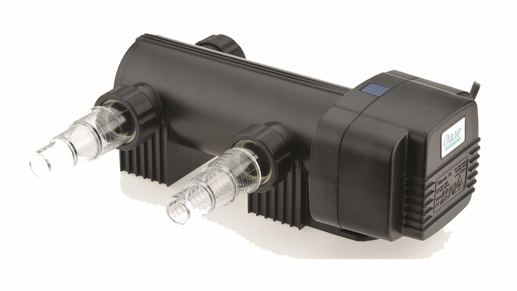 OASE144079-Vitronic18W The Oase Vitronic 18W UV ensures clear water in natural ponds to 20m³ and goldfish ponds up to 10m³ killing algae that causes green water.